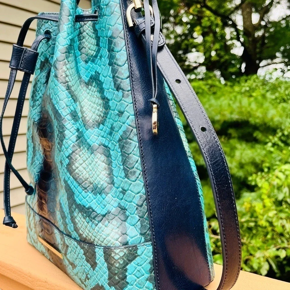Brahmin Marlowe Blue Waterford Bucket Bag Leather NWT